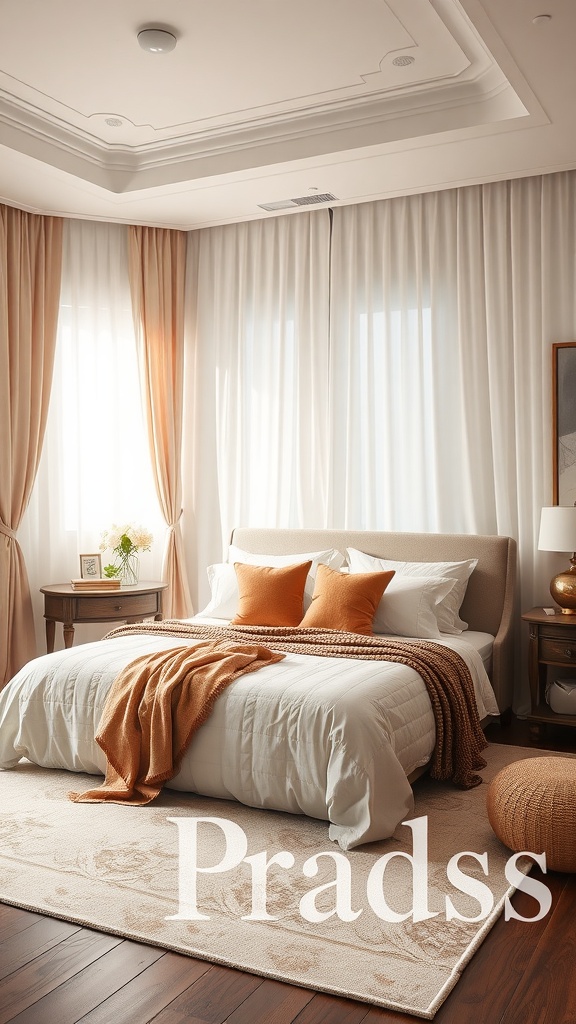 Chic mom bedroom with soft textiles and warm colors.