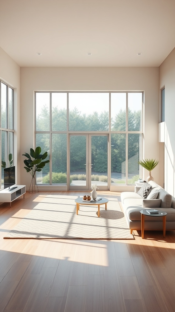 Bright open concept living room with large windows and natural light.