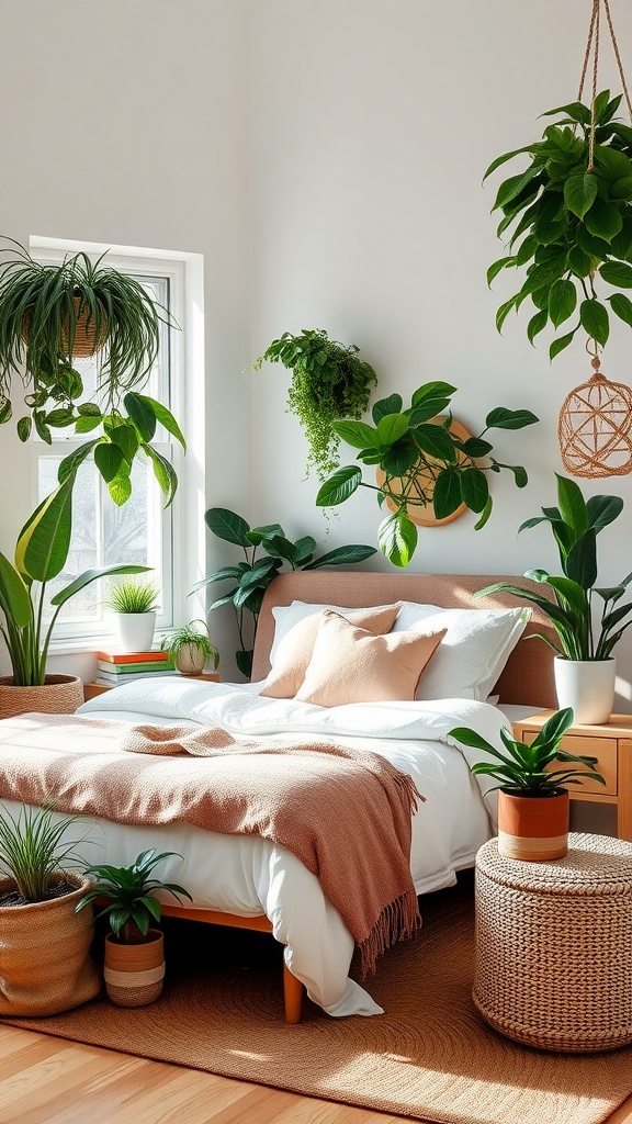 Chic mom bedroom with indoor plants and soft decor