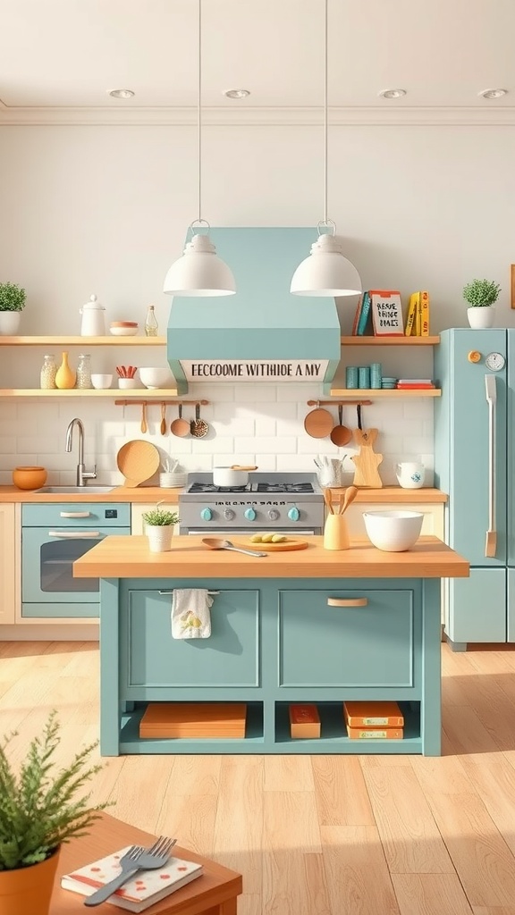 Interactive cooking island in a colorful Toca Boca kitchen