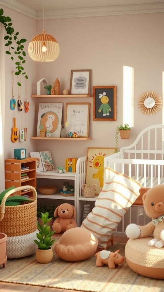Cozy twin nursery with interactive elements for early learning