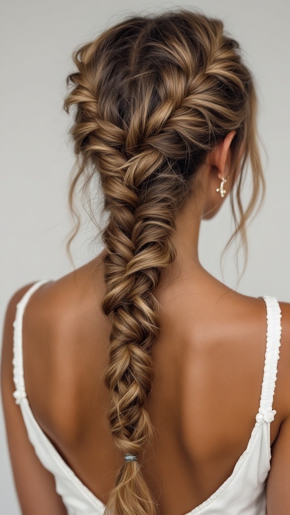 Bridesmaid hairstyle featuring intricate Dutch braids