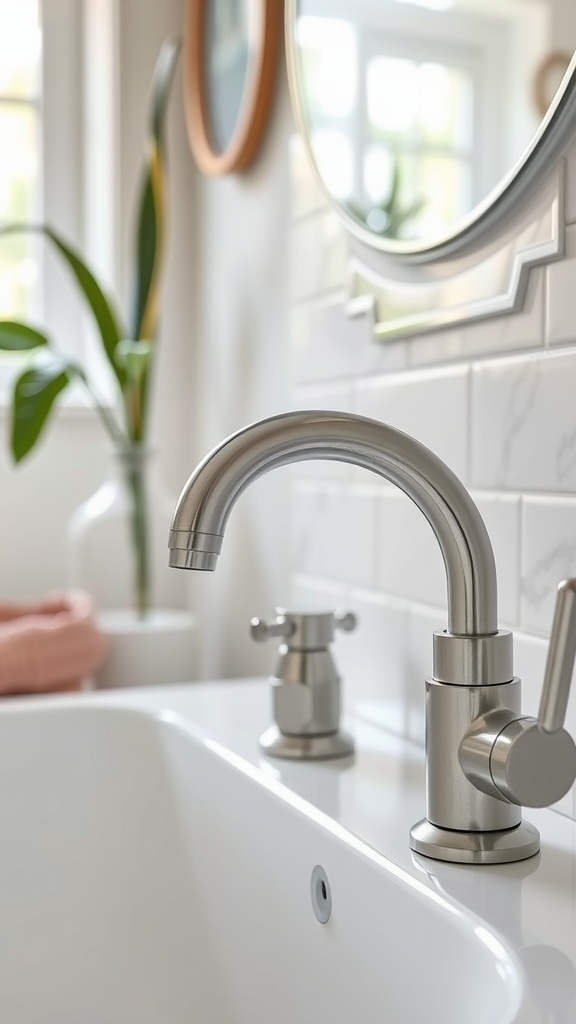 A modern kid-friendly faucet in a bright bathroom setting.