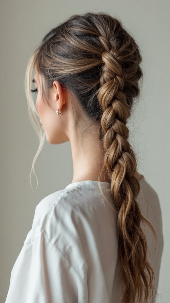 A woman showcasing a knotted ponytail hairstyle.