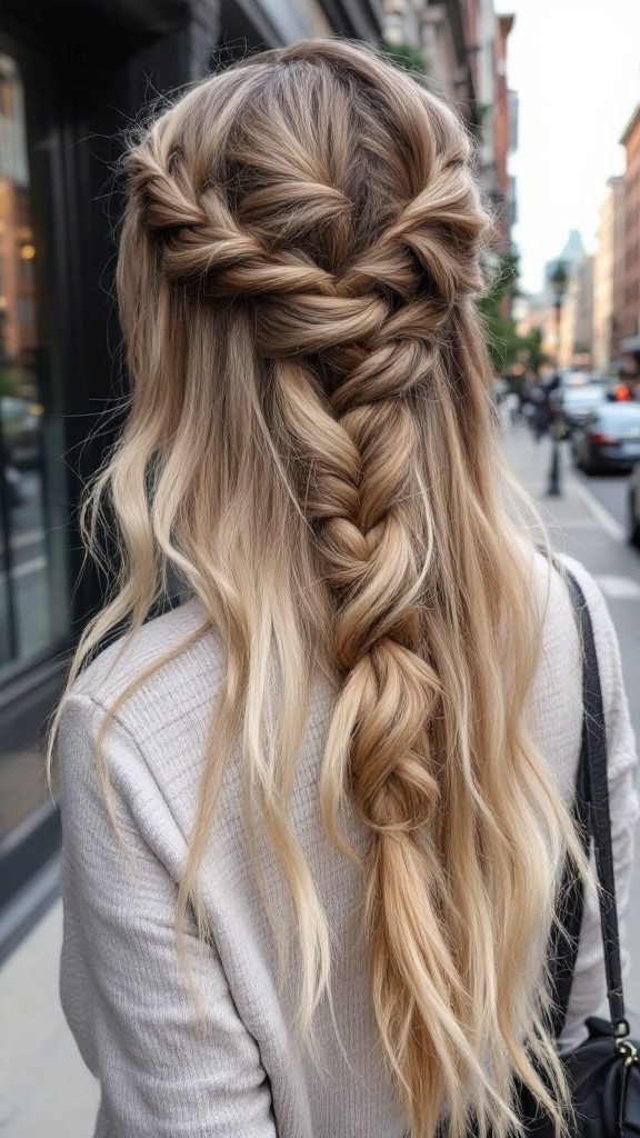 A woman with layered box braids styled elegantly, showcasing a casual yet chic look.