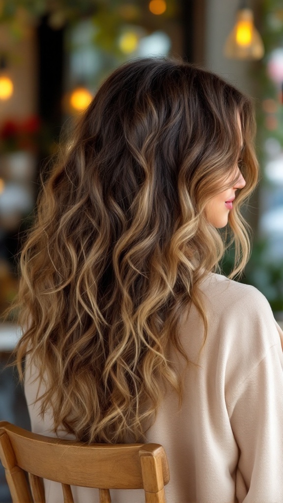 Long curly hair styled in layers, showcasing bounce and movement.