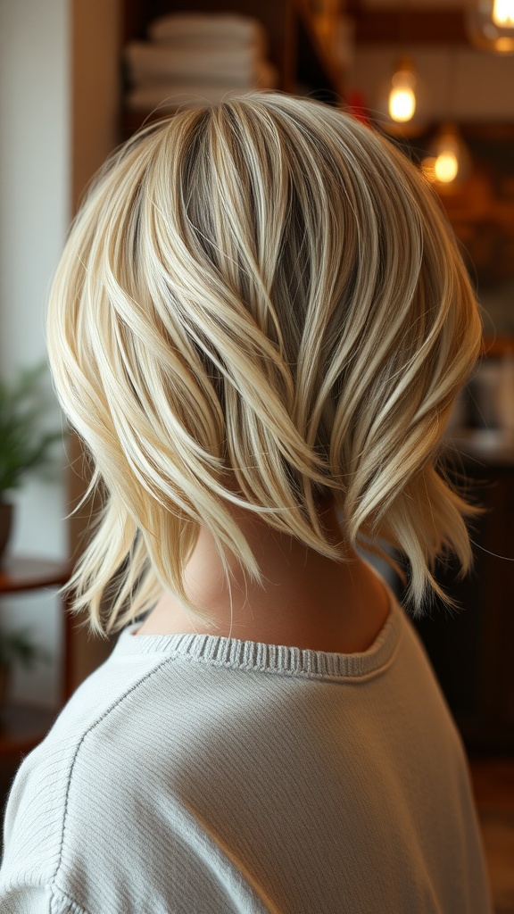 A layered haircut with soft flicks, showcasing a beautiful blend of colors and textures