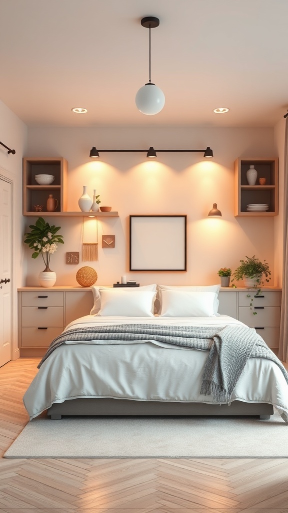 A well-lit kitchen featuring pendant and wall-mounted lighting with warm tones.