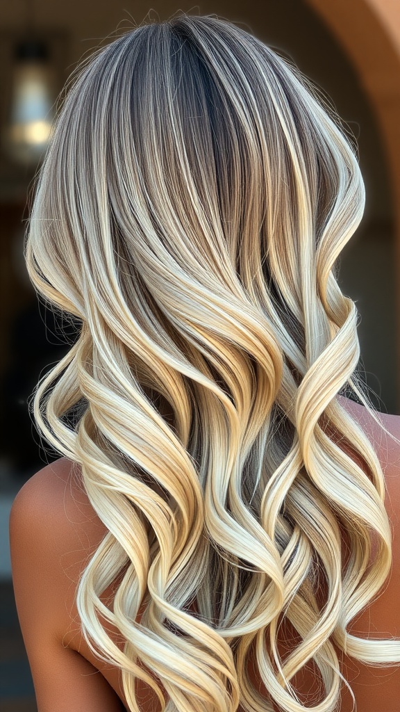 Long layered hair styled in beach waves