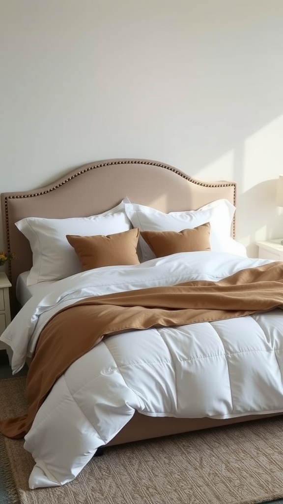 Cozy modern guest bedroom with luxurious bedding