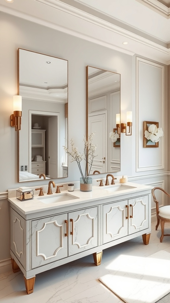 Luxurious double vanity bathroom with marble countertop and elegant fixtures