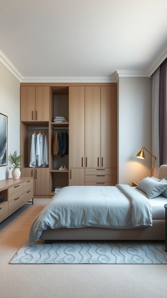 Small bedroom featuring a built-in wardrobe and a cozy bed.