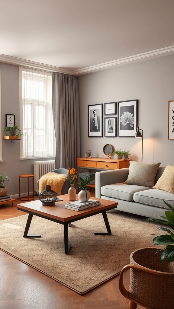 Cozy living area in a one-bedroom apartment featuring multi-functional furniture.