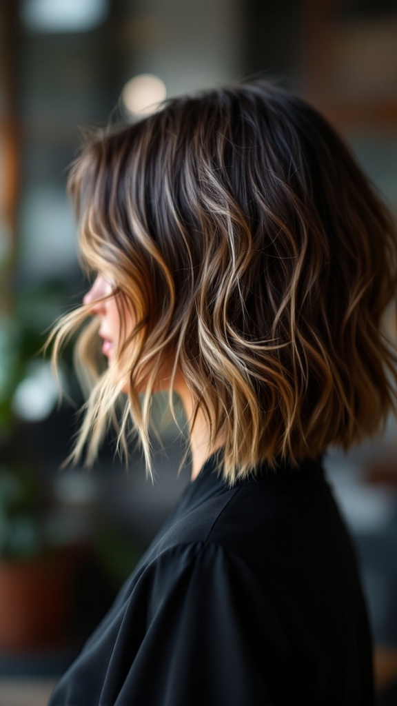 A messy bob hairstyle with soft waves, showcasing a casual yet stylish look suitable for professional settings.