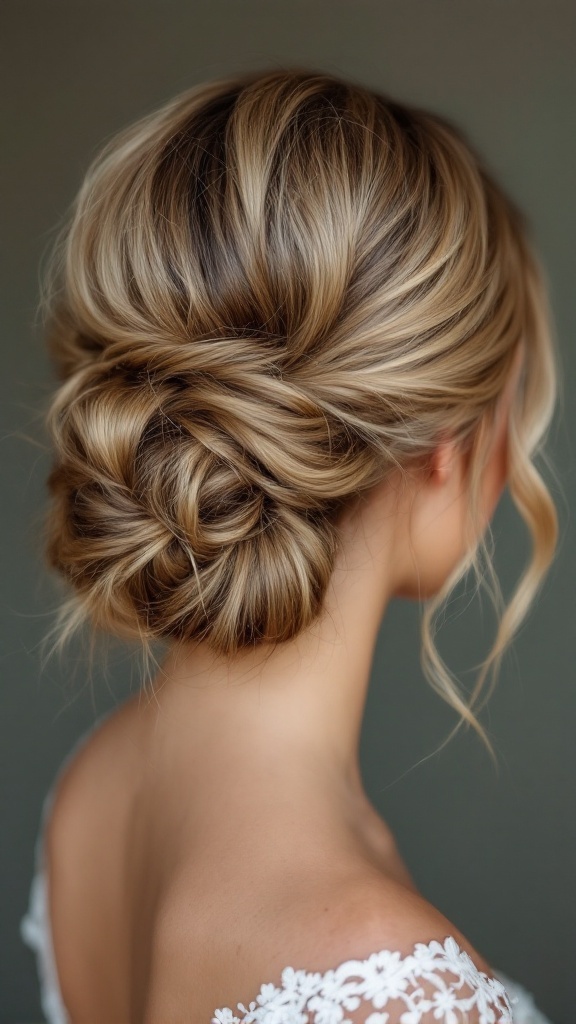 A stylish messy bun hairstyle with blunt bangs, showcasing elegance and comfort.