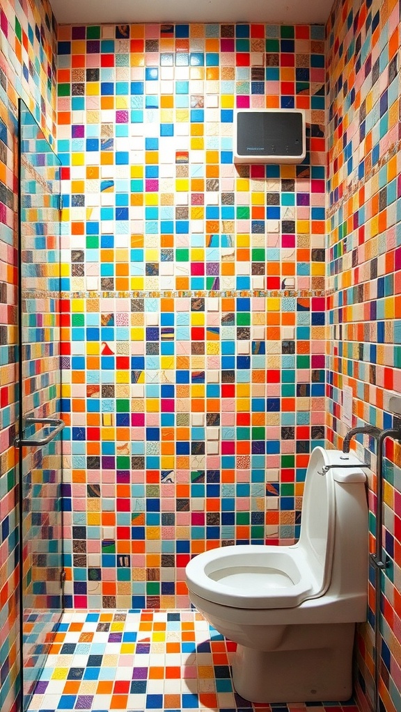 Colorful mixed mosaic tile patterns in a bathroom