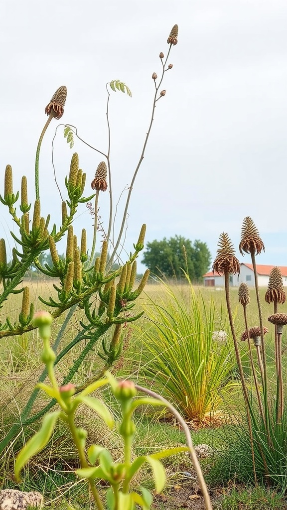 A variety of native plants in a low-maintenance garden setting.