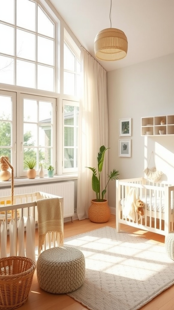 Bright and airy French country nursery with natural light, wooden flooring, and cozy decor.