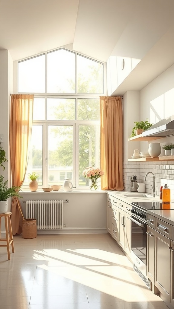 Bright farmhouse kitchen with large windows and natural light