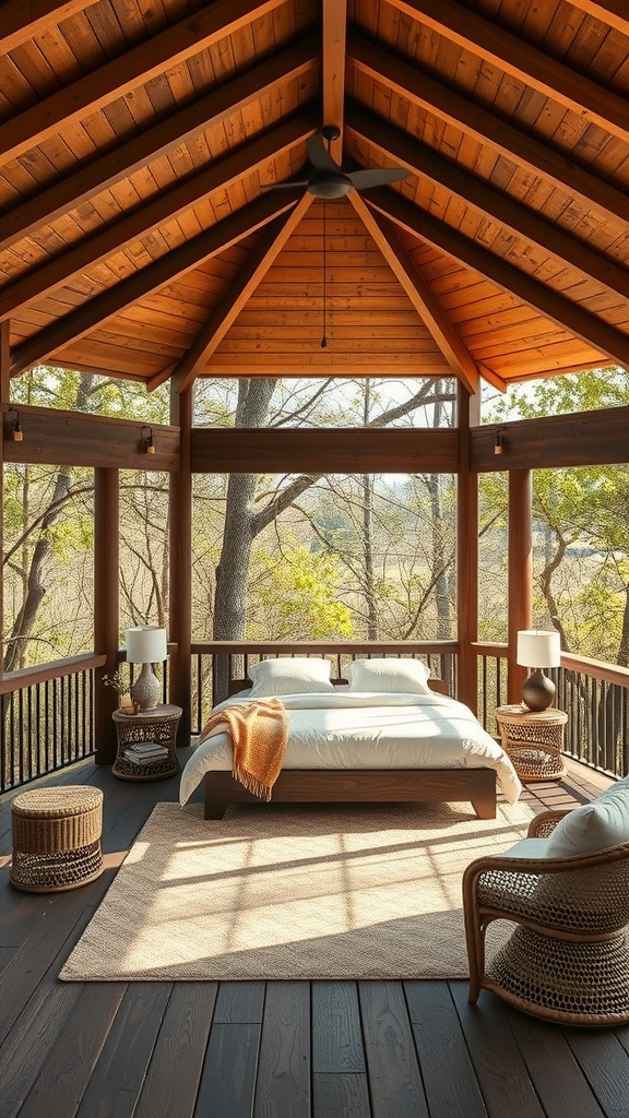 Cozy nature observation deck with wooden structure and comfortable seating