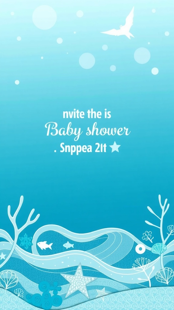 Ocean-themed baby shower invitation with waves and sea creatures