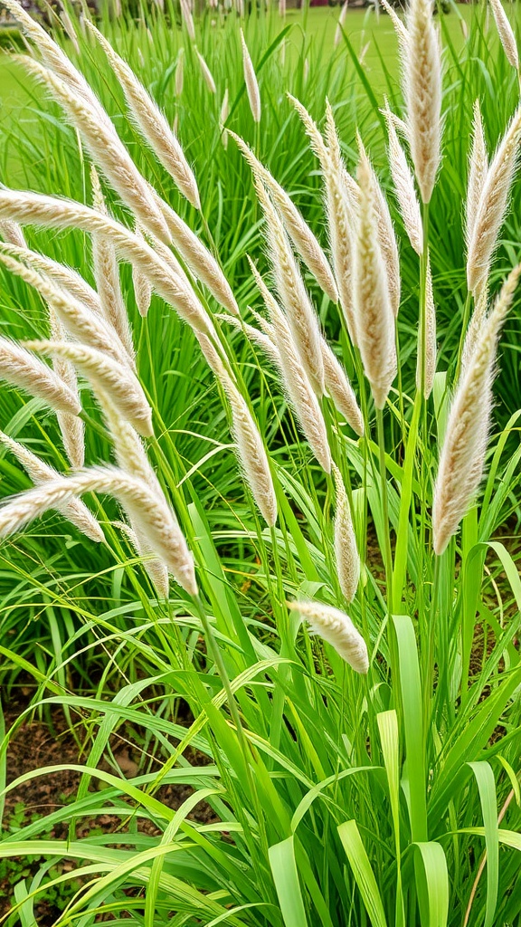 Pampas grass with soft, feathery plumes swaying in the breeze.
