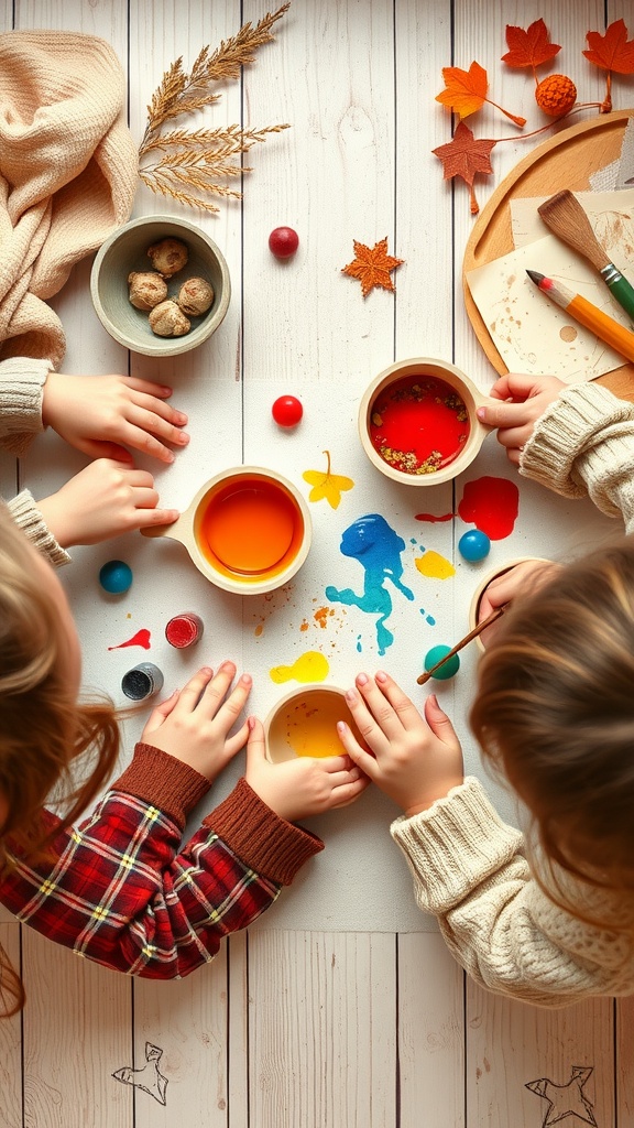 Children creating colorful art and crafts with paper mache materials.