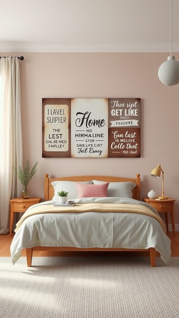 Personalized wall art in a tween girl's bedroom featuring framed quotes.
