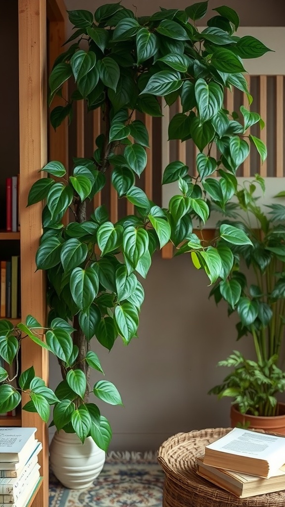 A lush Philodendron plant in a cozy living space, enhancing the decor.