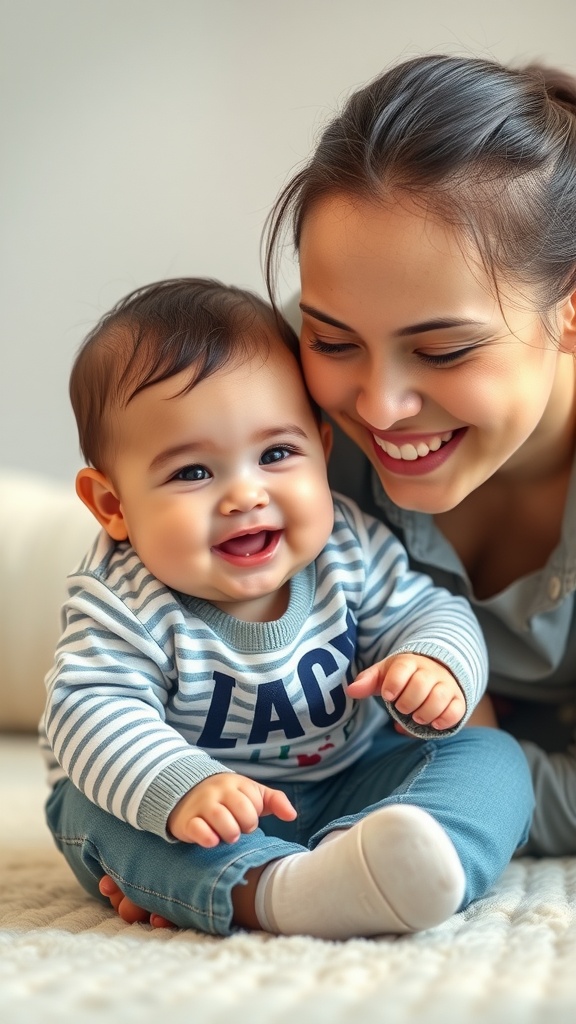 A joyful interaction between a parent and a baby during a photoshoot.
