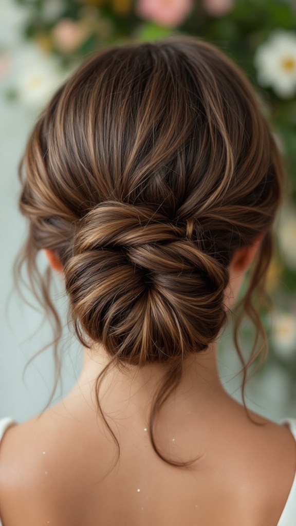 A playful hairstyle featuring space buns with a touch of glitter.