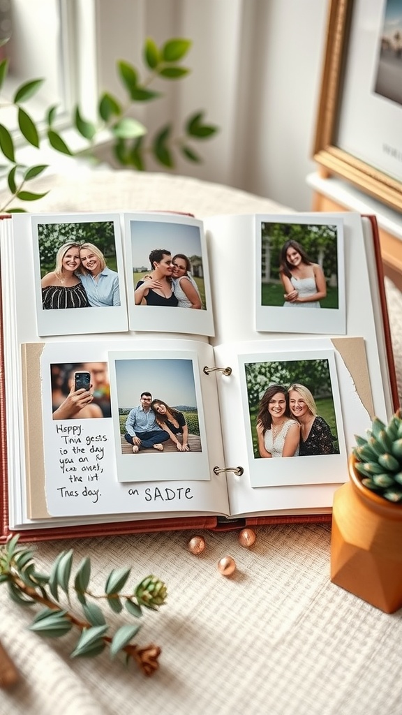 A Polaroid photo guestbook with pictures and notes from guests.