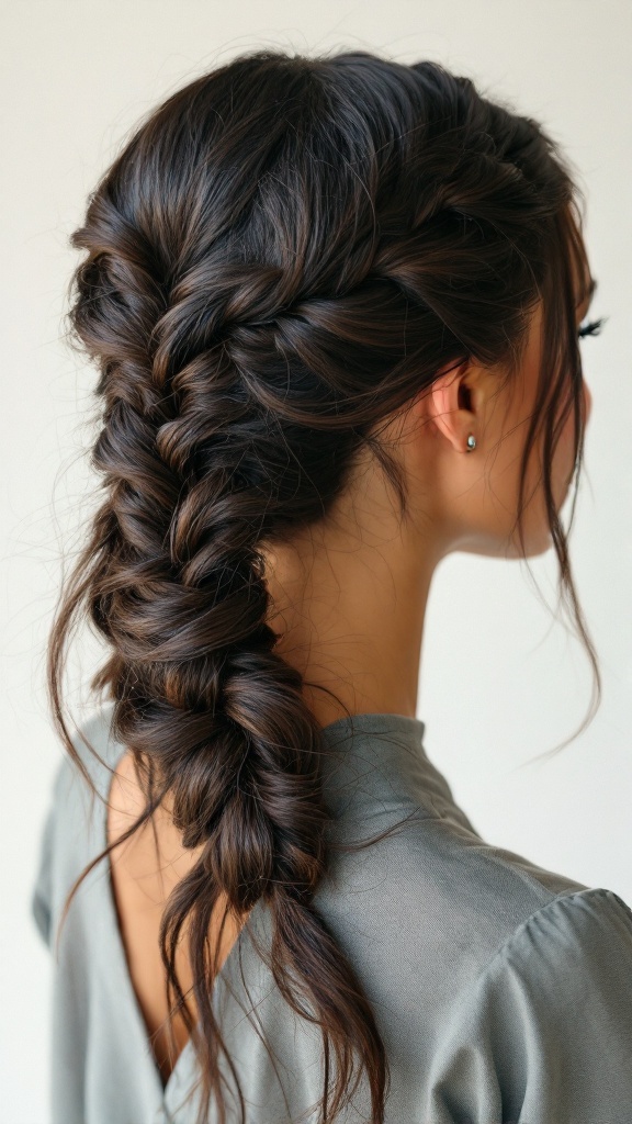 A stylish ponytail with a hidden braid, showcasing intricate details and texture.