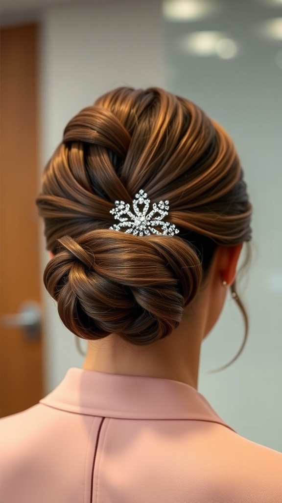 Professional woman with a stylish updo hairstyle and decorative headband