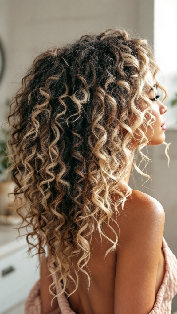 Curly hair with blonde highlights