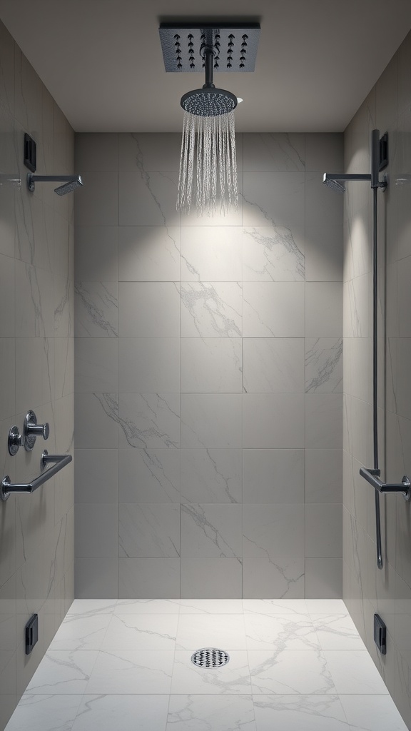 Luxurious rainfall shower in a modern bathroom