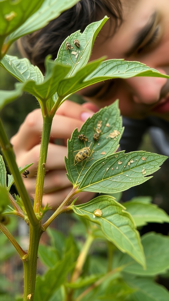 A close-up of a plant with visible insects on the leaves, showing the importance of pest recognition.