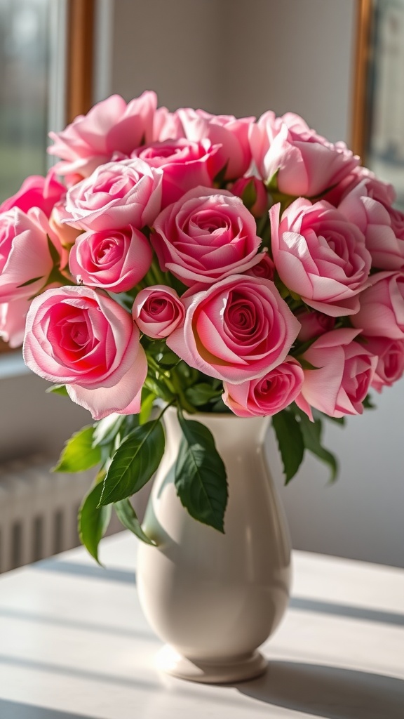 A beautiful floral arrangement of pink roses in a vase