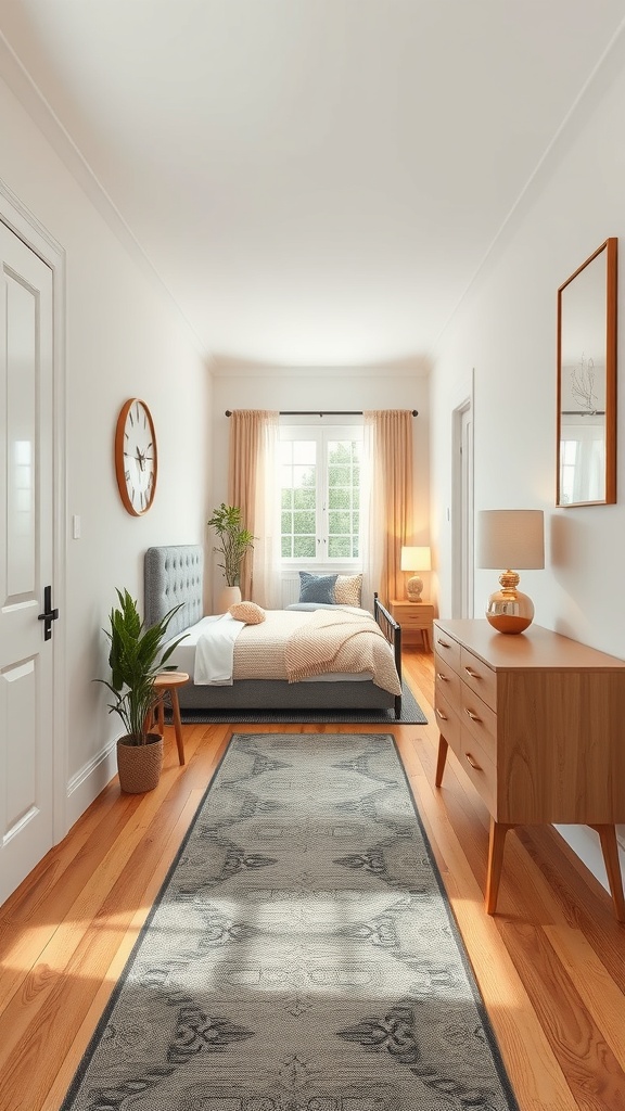 A stylish runner rug in a narrow space, enhancing the kitchen's decor.