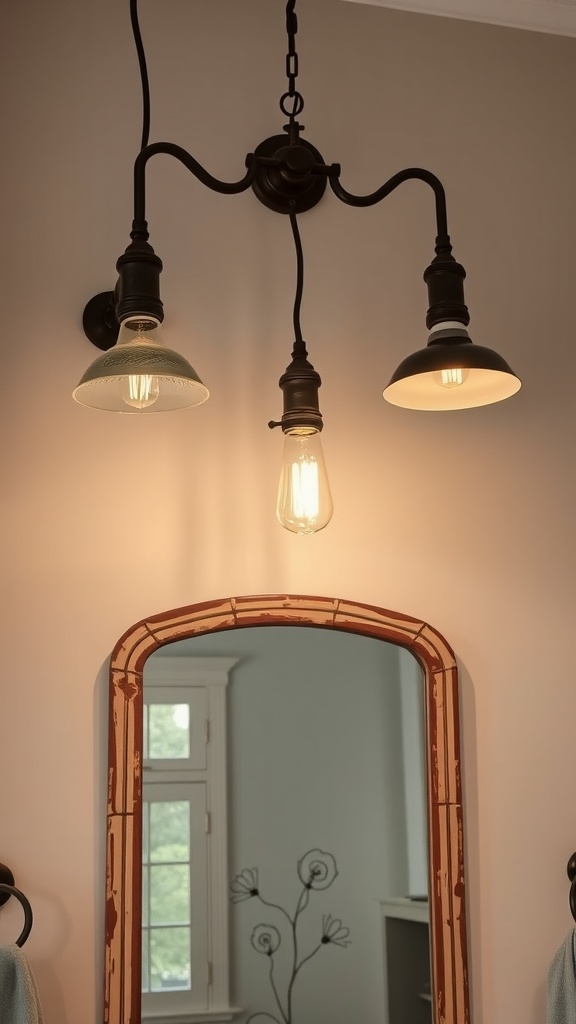 Rustic lighting fixtures in a country-style bathroom