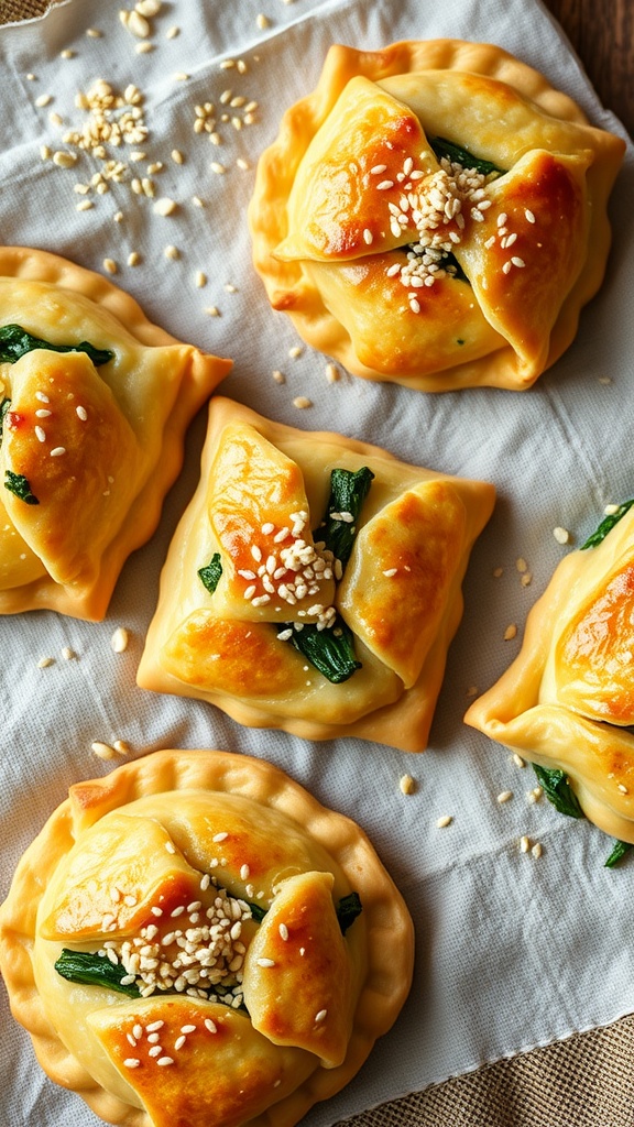Savory spinach and feta puffs on a cloth