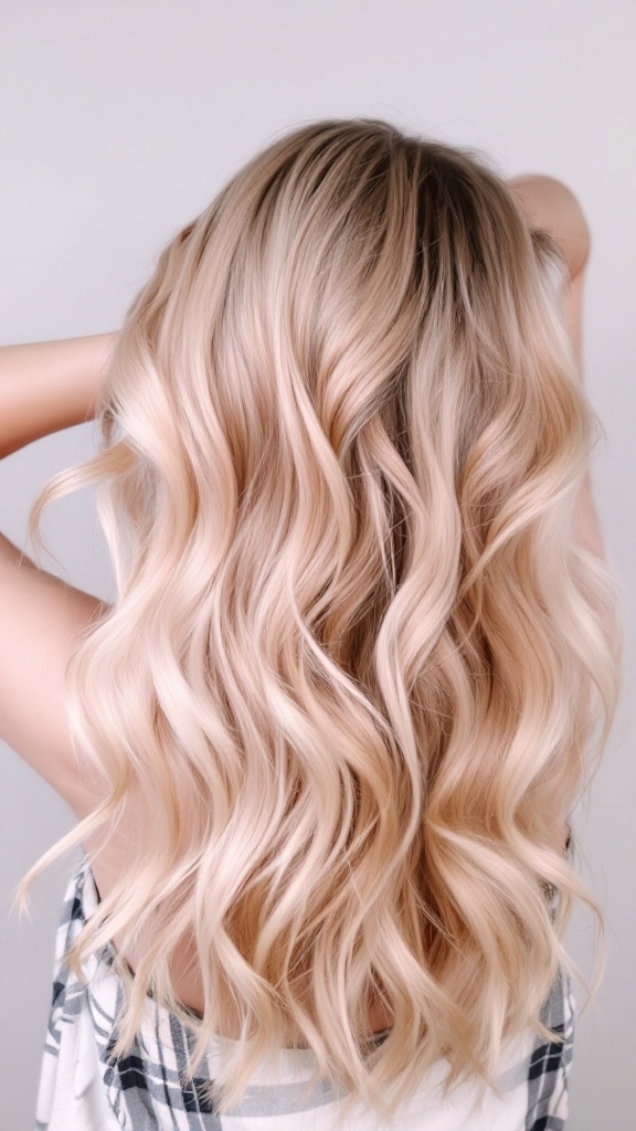 Beautiful strawberry blonde balayage hairstyle with soft waves