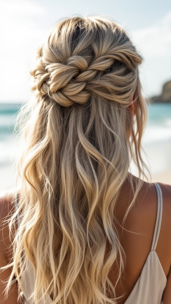 A beautiful side braid updo for medium hair, with soft waves and a loose braid.