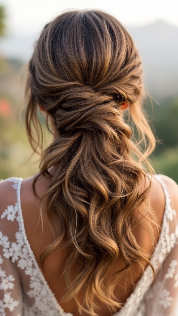 A beautiful side bun with cascading waves hairstyle