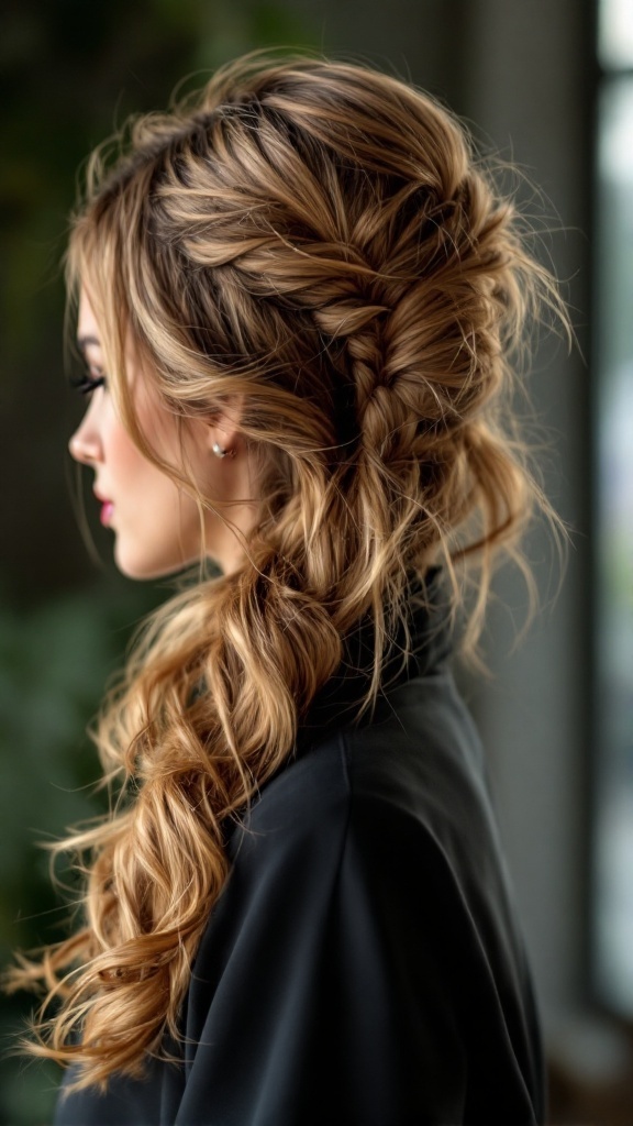 A woman with a side ponytail hairstyle featuring textured ends.