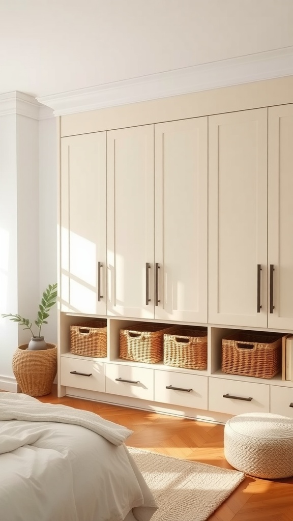 Zen bedroom with simple and functional storage solutions