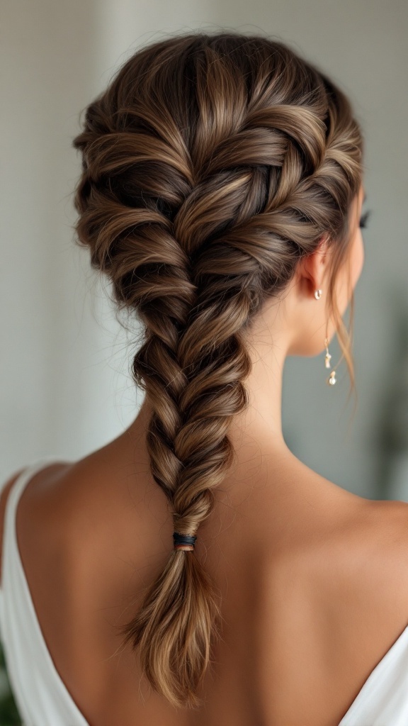 A close-up view of a simple French braid hairstyle, showcasing the intricate weaving pattern.