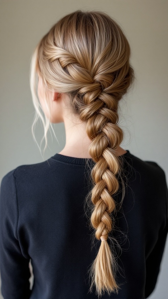 A simple and elegant rope braid hairstyle showing natural shine and texture.