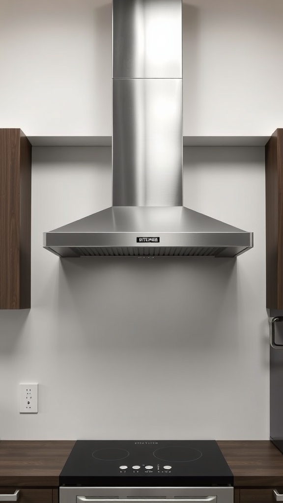 Sleek stainless steel chimney ventilation above a cooktop.