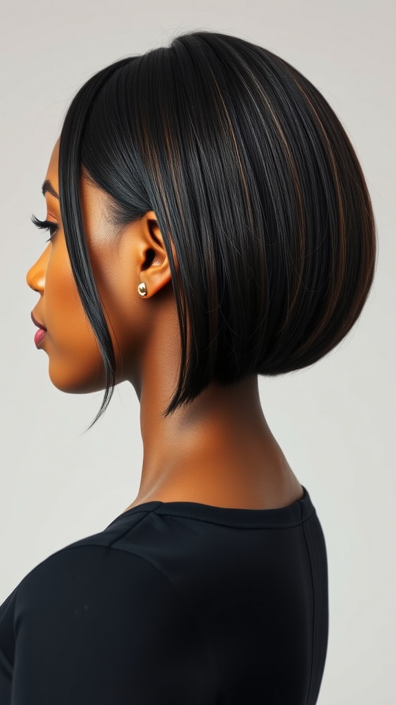 A black woman with a sleek straight bob hairstyle, showcasing a polished and modern look.